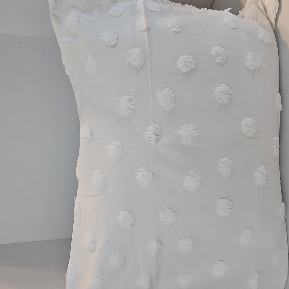 Nordstrom Rack NWT White Pom Pom Fringe Hem Cotton Standard Pillow Sham